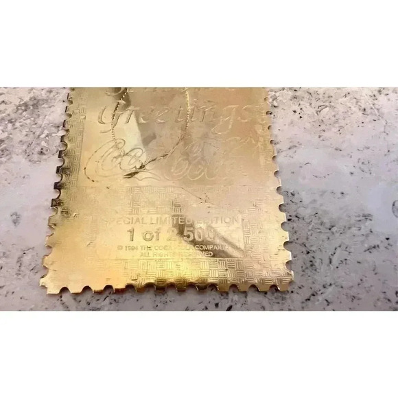Vintage Coca-Cola Gold Plated Postage Stamp Christmas Ornaments Limited Edition - Picture 4 of 9